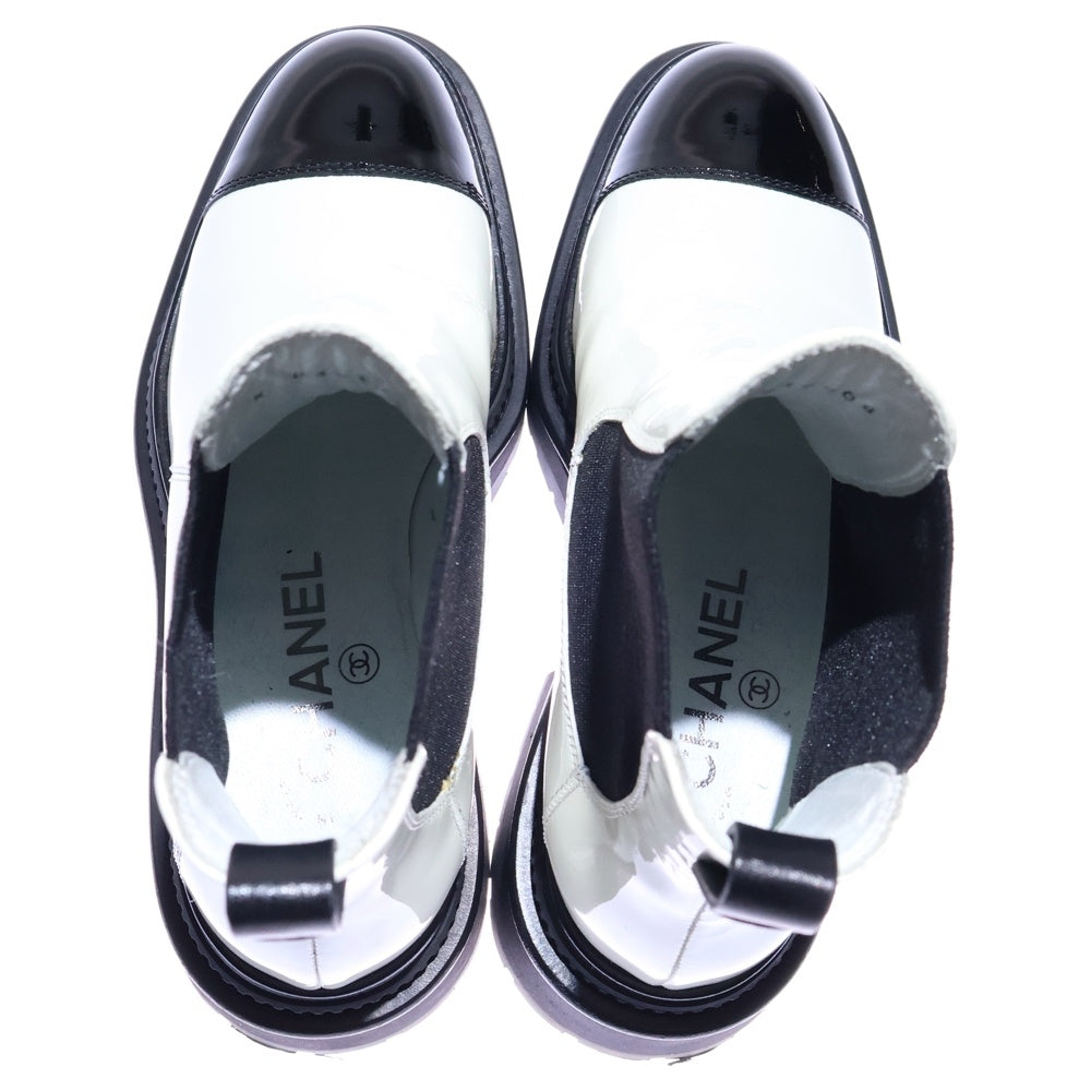 CHANEL(シャネル) ココマーク レザー パテント ショートブーツ ブラック/ホワイト G39208 レディース