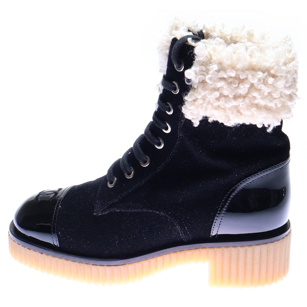 CHANEL(シャネル) ココマーク ボア切替 パテント レディース ブーツ ブラック/ベージュ G36536