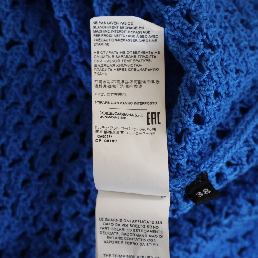 DOLCE & GABBANA(ドルチェアンドガッバーナ) メッシュステッチクロシェニット ノースリーブワンピース ミニドレス ブルー KD FXL43T レディース