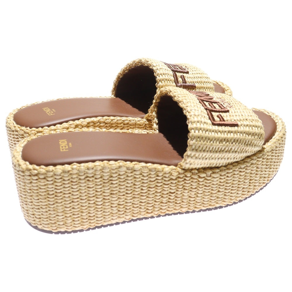 FENDI(フェンディ) サンシャインファブリック ロゴ刺繍 厚底スライドサンダル ベージュ レディース