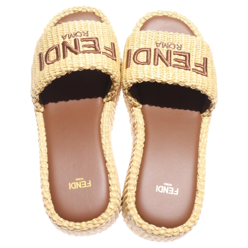 FENDI(フェンディ) サンシャインファブリック ロゴ刺繍 厚底スライドサンダル ベージュ レディース