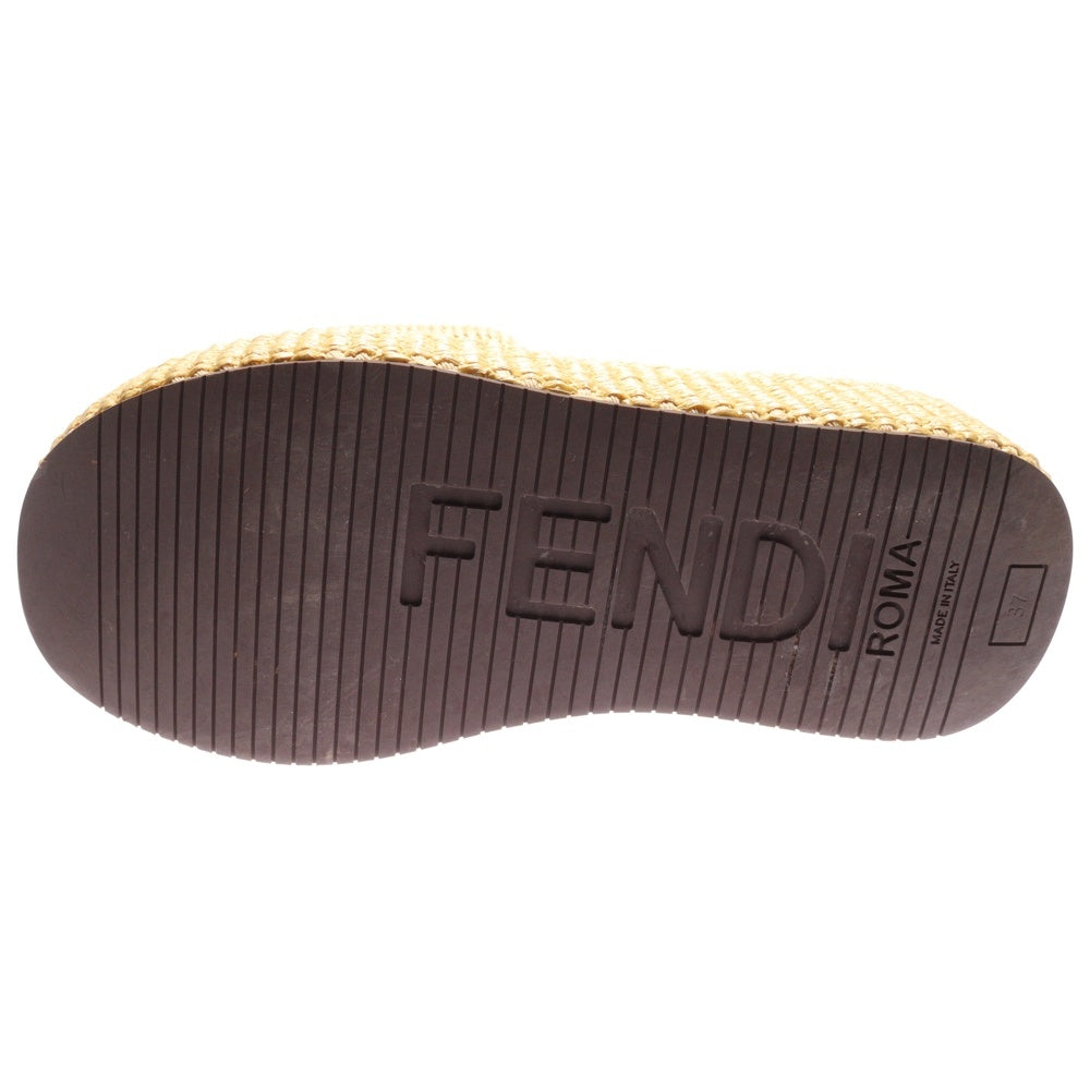 FENDI(フェンディ) サンシャインファブリック ロゴ刺繍 厚底スライドサンダル ベージュ レディース