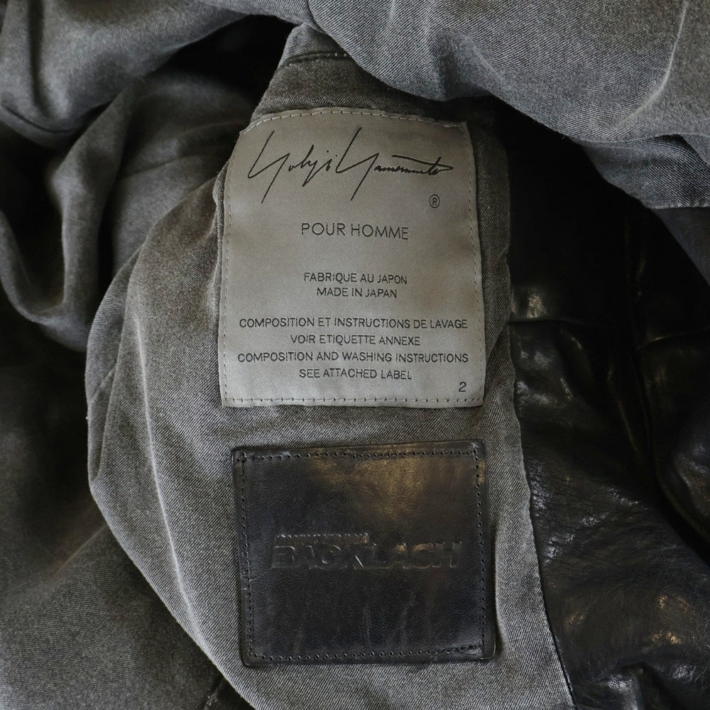 Yohji Yamamoto POUR HOMME(ヨウジヤマモト プールオム) 21AW ×BACKLASH バックラッシュ カウレザー フード取り外し可能 レザージャケット ブラック HX-J36-700