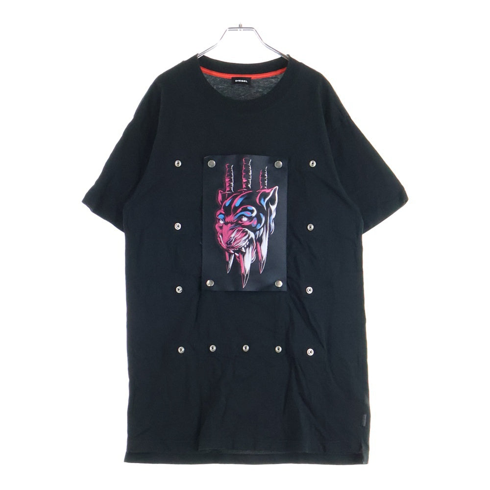 DIESEL(ディーゼル) スナップパッチデザイン 半袖Tシャツ クルーネックカットソー ブラック