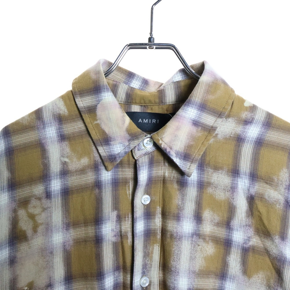 AMIRI(アミリ) カットオフ ブリーチ加工 長袖 チェックシャツ ダメージ ブラウン