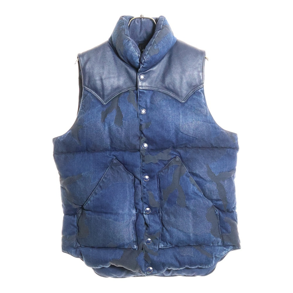 1 PIU 1 UGUALE 3 RELAX(ウノピゥウノウグァーレトレ) デニム ダウンベスト レザー切替し ダウンジャケット インディゴ カモフラ MRB171
