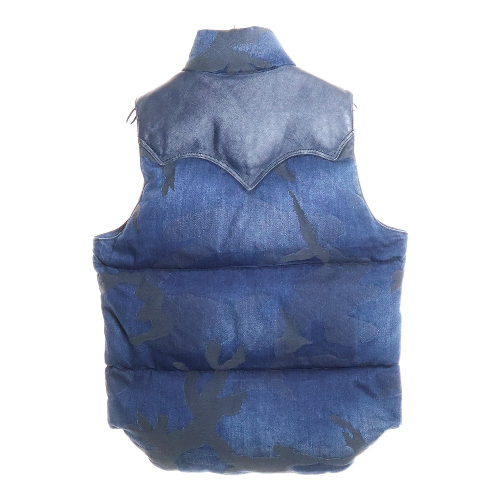 1 PIU 1 UGUALE 3 RELAX(ウノピゥウノウグァーレトレ) デニム ダウンベスト レザー切替し ダウンジャケット インディゴ カモフラ MRB171