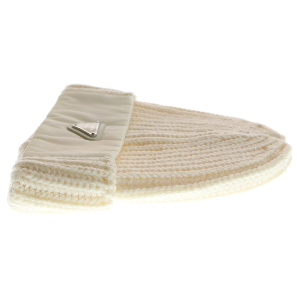 PRADA(プラダ) Re-Nylon 切替 三角ロゴプレート ウール ニットキャップ