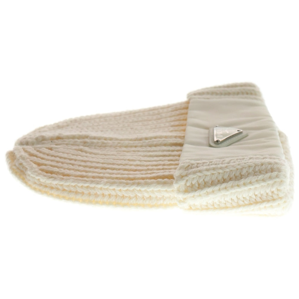 PRADA(プラダ) Re-Nylon 切替 三角ロゴプレート ウール ニットキャップ