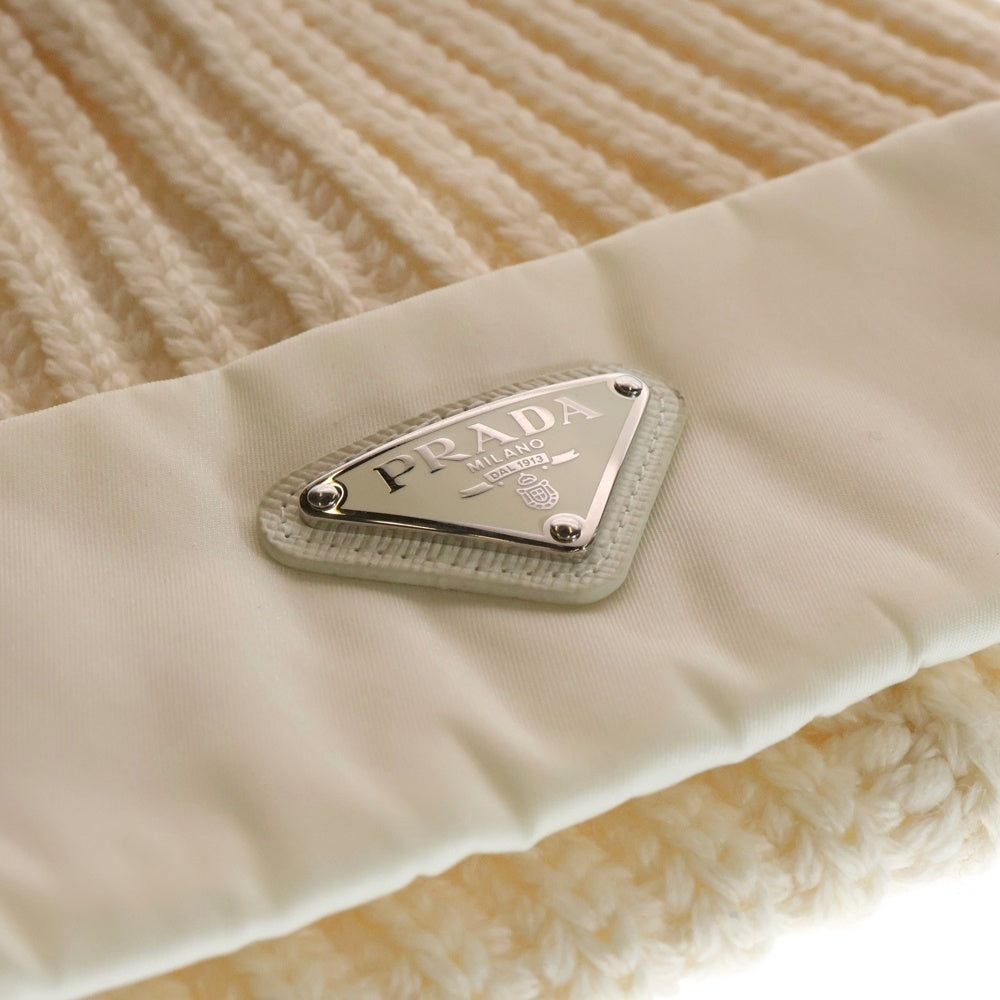 PRADA プラダ UMD446 三角プレートナイロン切替ニット帽 メンズ M PRADA（プラダ） ニット帽 UMD446 1WTO メンズ Re-Nylon ギャバジン