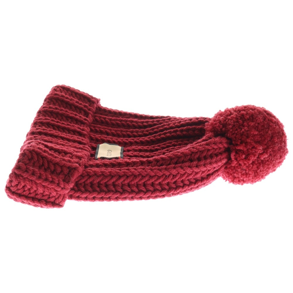 GUCCI(グッチ) ロゴパッチ ウール ニットキャップ ビーニー レッド