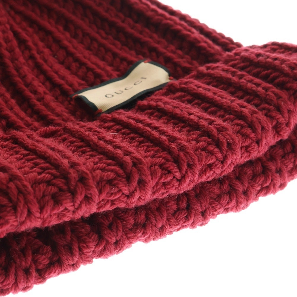 GUCCI(グッチ) ロゴパッチ ウール ニットキャップ ビーニー レッド