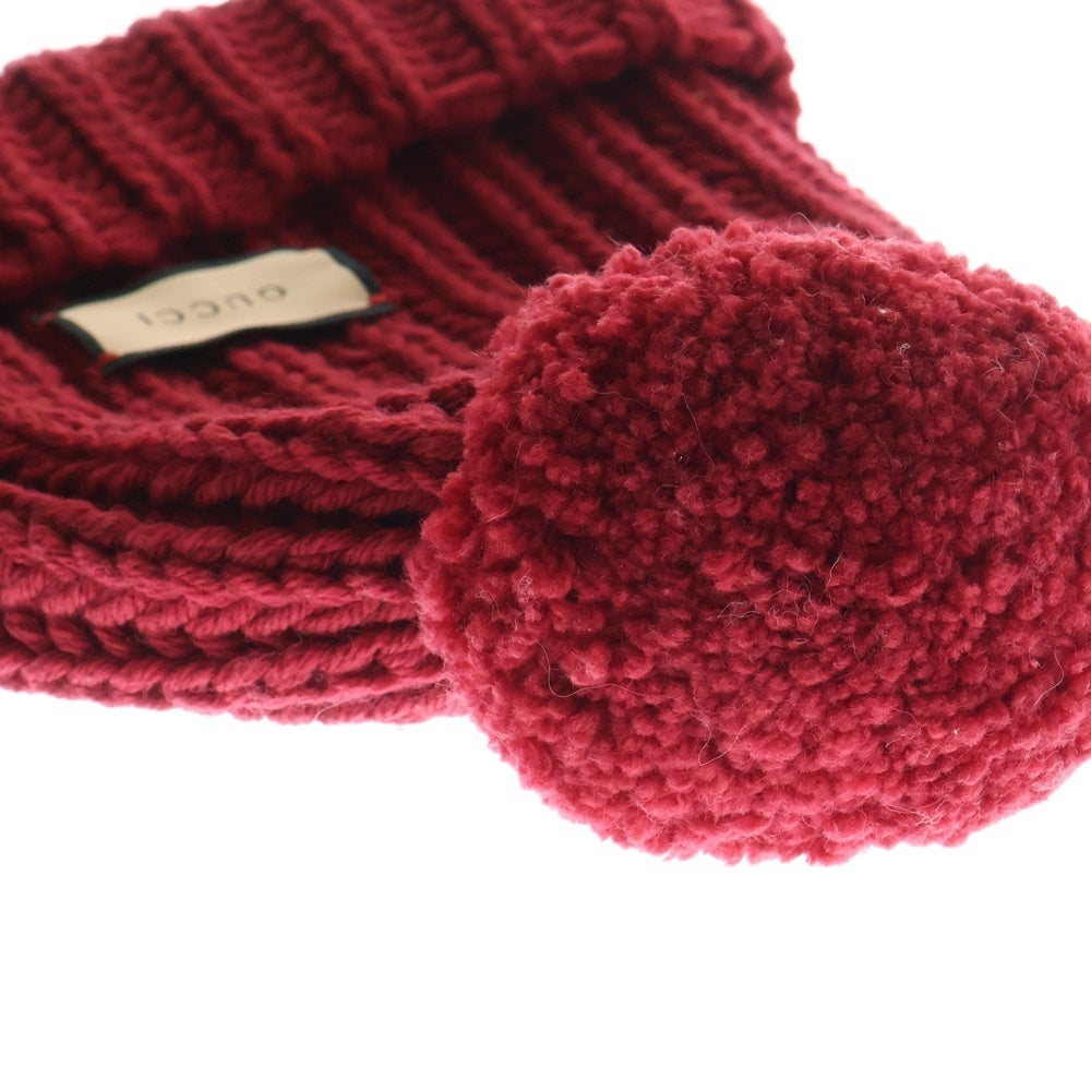 GUCCI(グッチ) ロゴパッチ ウール ニットキャップ ビーニー レッド