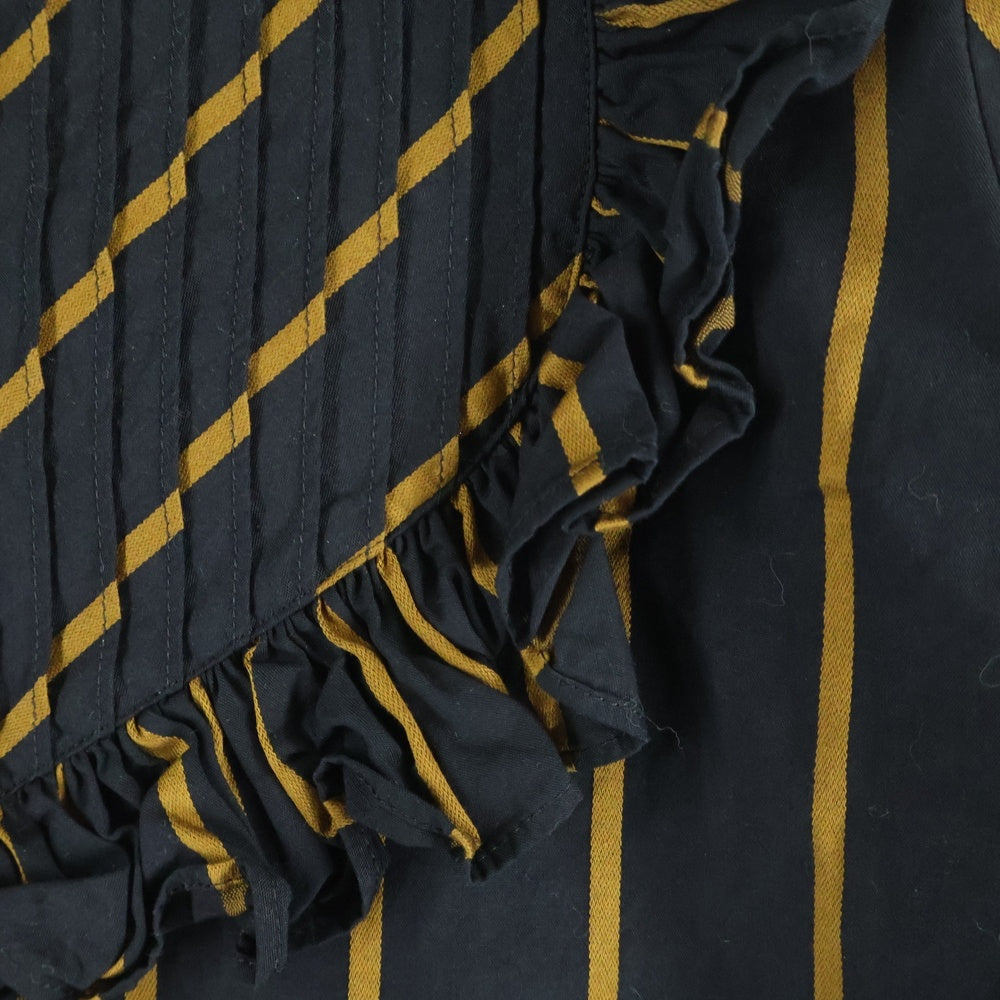 Vivienne Westwood Red Label(ヴィヴィアンウエストウッドレッドレーベル) フロントハートフリル装飾 ストライプバンドカラー長袖シャツ レディース ブラック 16-12-812011