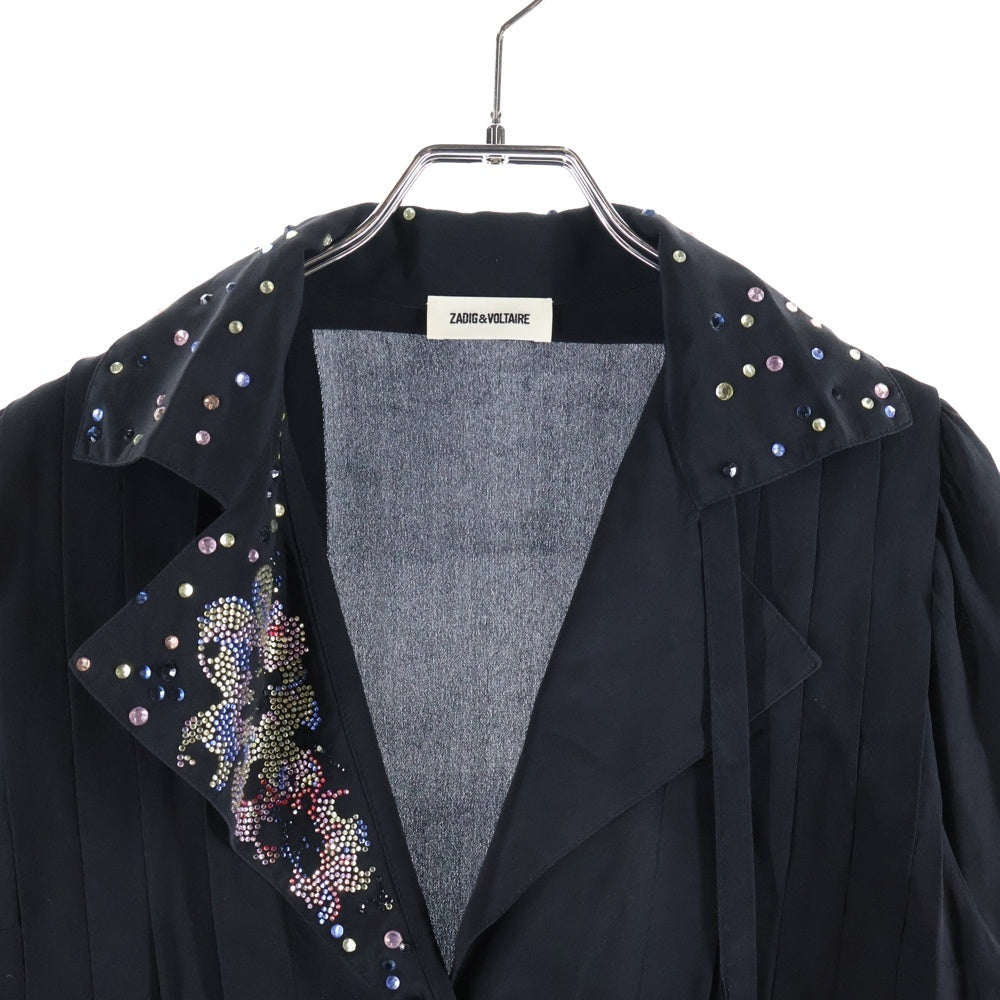 ZADIG&VOLTAIRE(ザディグエヴォルテール) ストーン装飾 プリーツ長袖シルクシャツ ブラック レディース