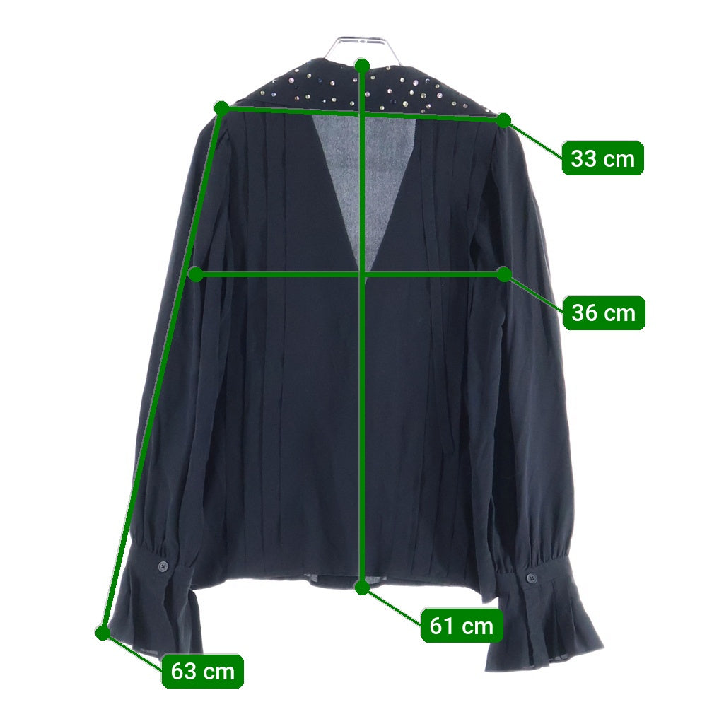 ZADIG&VOLTAIRE(ザディグエヴォルテール) ストーン装飾 プリーツ長袖シルクシャツ ブラック レディース