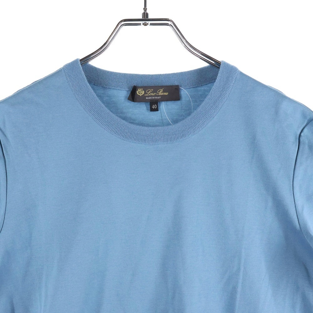 Loro Piana(ロロピアーナ) ロゴ刺繍 半袖Tシャツ クルーネックカットソー レディース ブルー