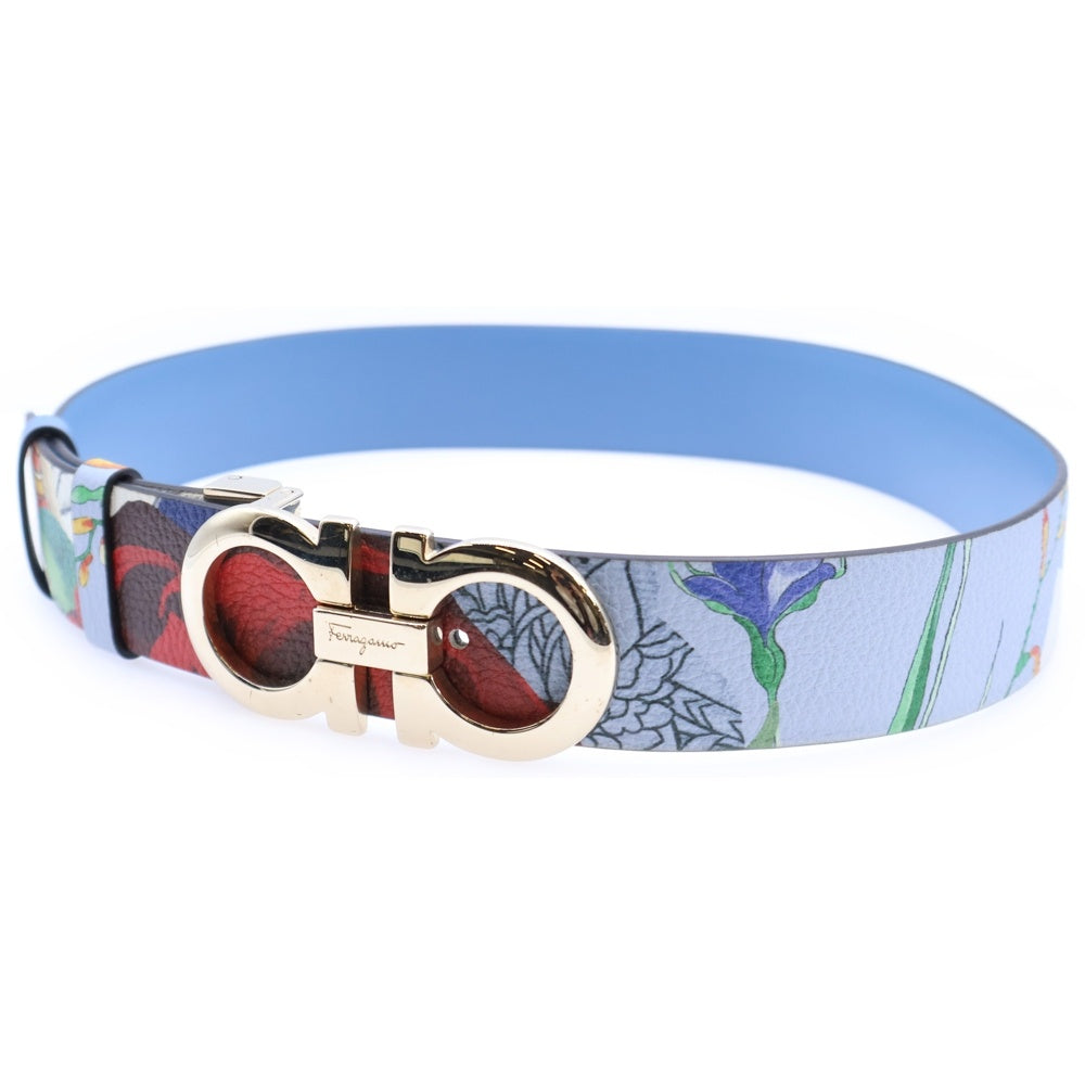 Salvatore Ferragamo(サルヴァトーレ フェラガモ) 絵画プリント ガンチーニバックル レザーベルト ブルー レディース