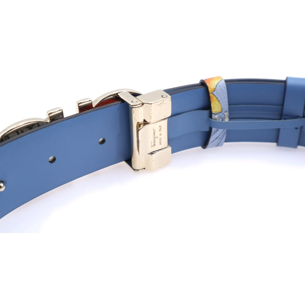 Salvatore Ferragamo(サルヴァトーレ フェラガモ) 絵画プリント ガンチーニバックル レザーベルト ブルー レディース