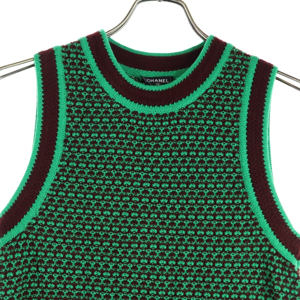 CHANEL パンチングノースリーブニット 38 CHANEL(シャネル) 総柄 クルーネック ノースリーブニットワンピース