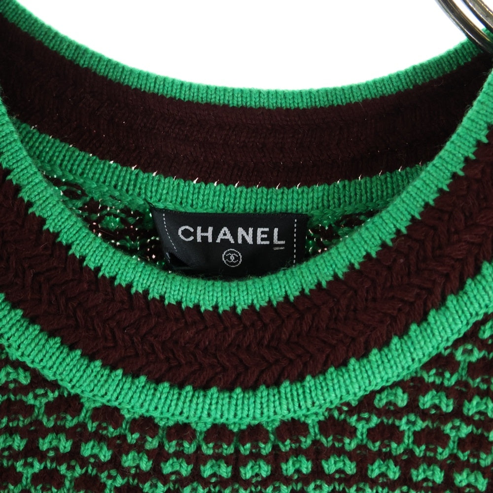 CHANEL(シャネル) 総柄 クルーネック ノースリーブニットワンピース