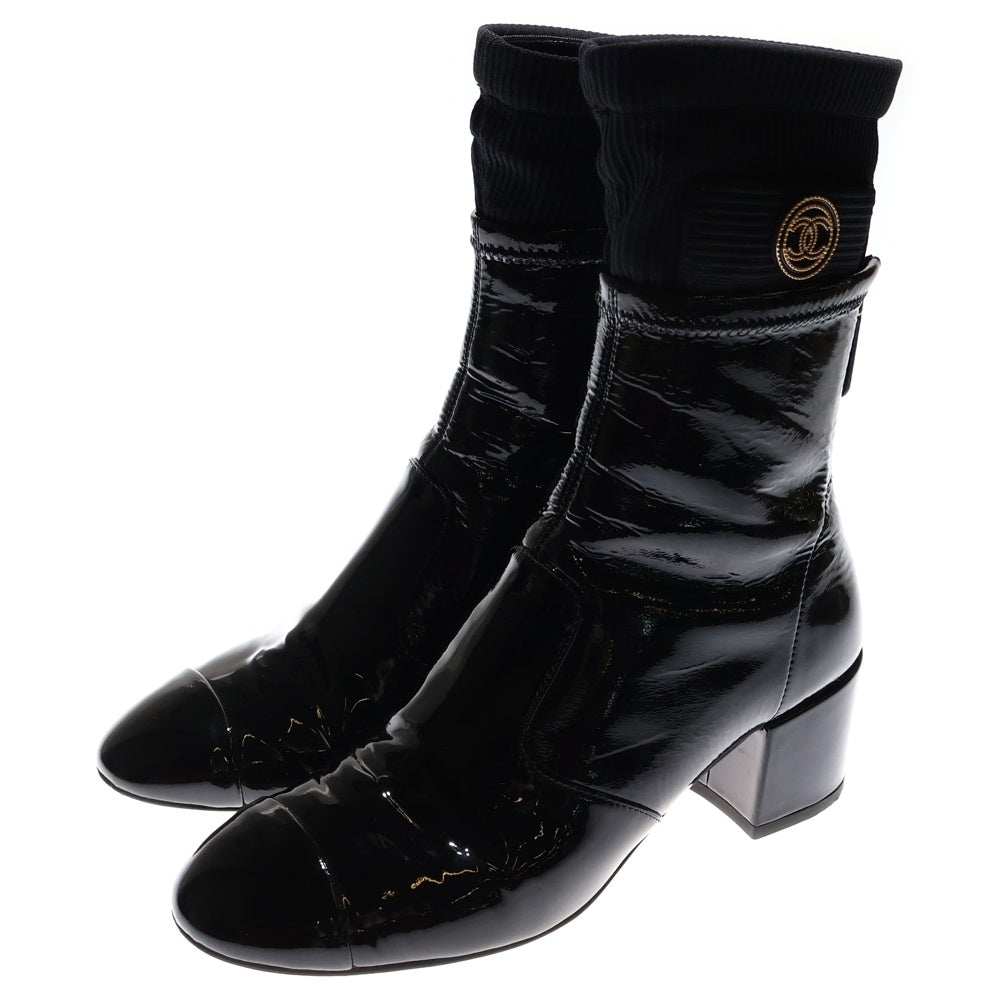 CHANEL(シャネル) ココマーク パテント ニットソックスブーツ ブラック G38555 レディース