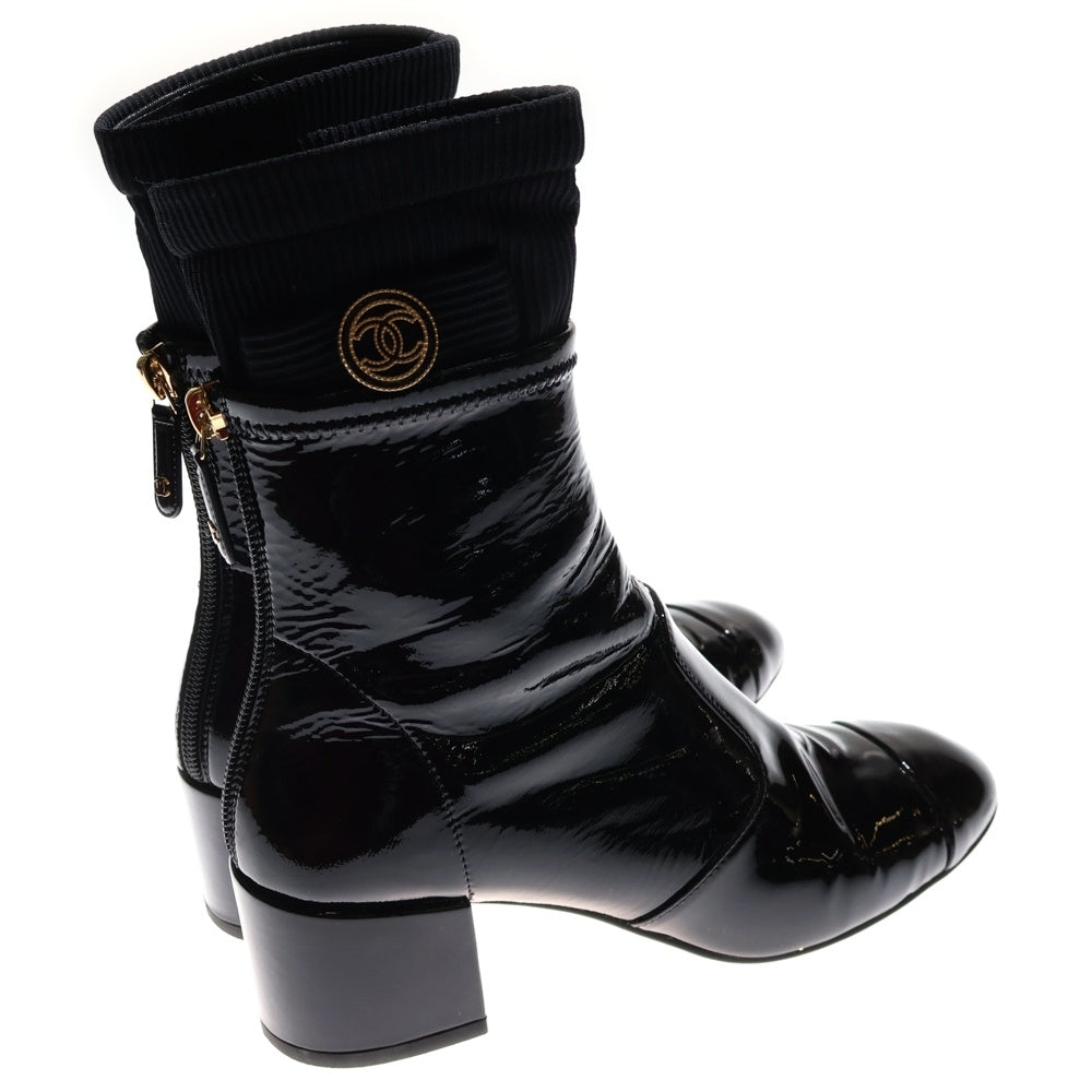 CHANEL(シャネル) ココマーク パテント ニットソックスブーツ ブラック