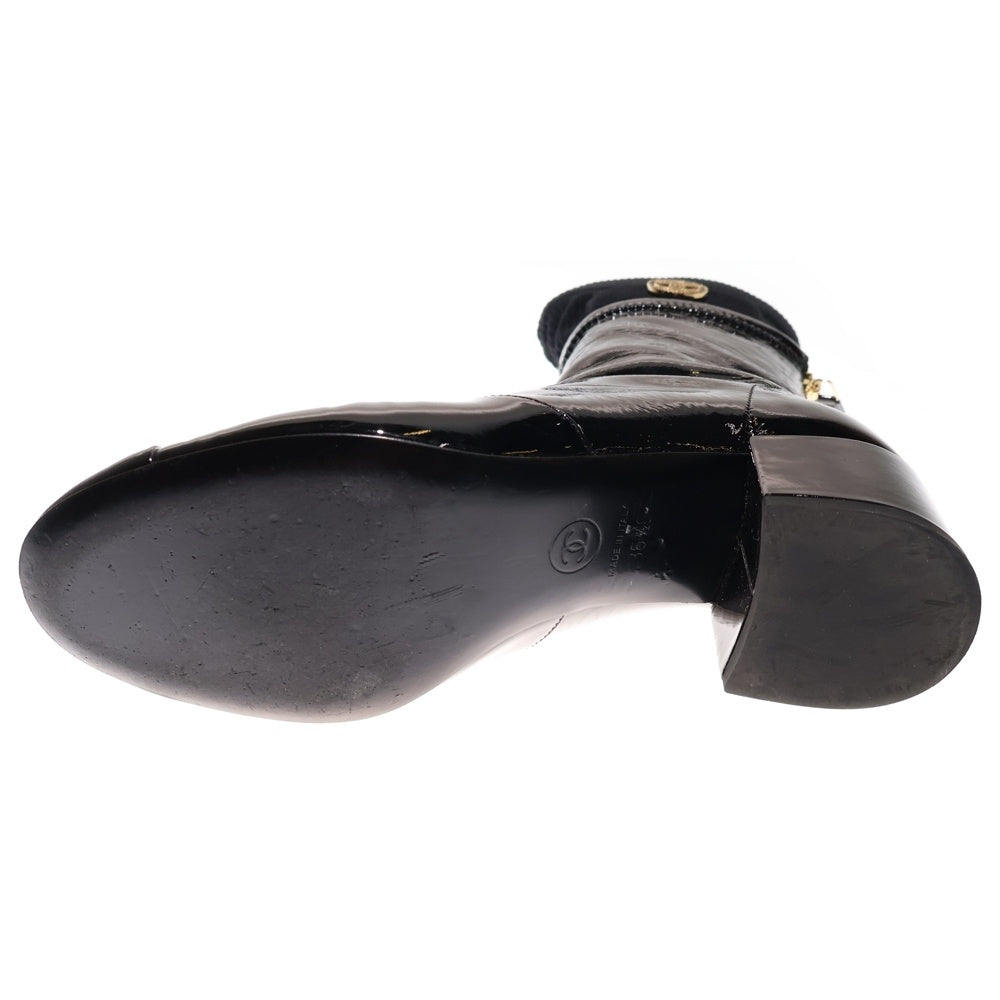 CHANEL(シャネル) ココマーク パテント ニットソックスブーツ ブラック