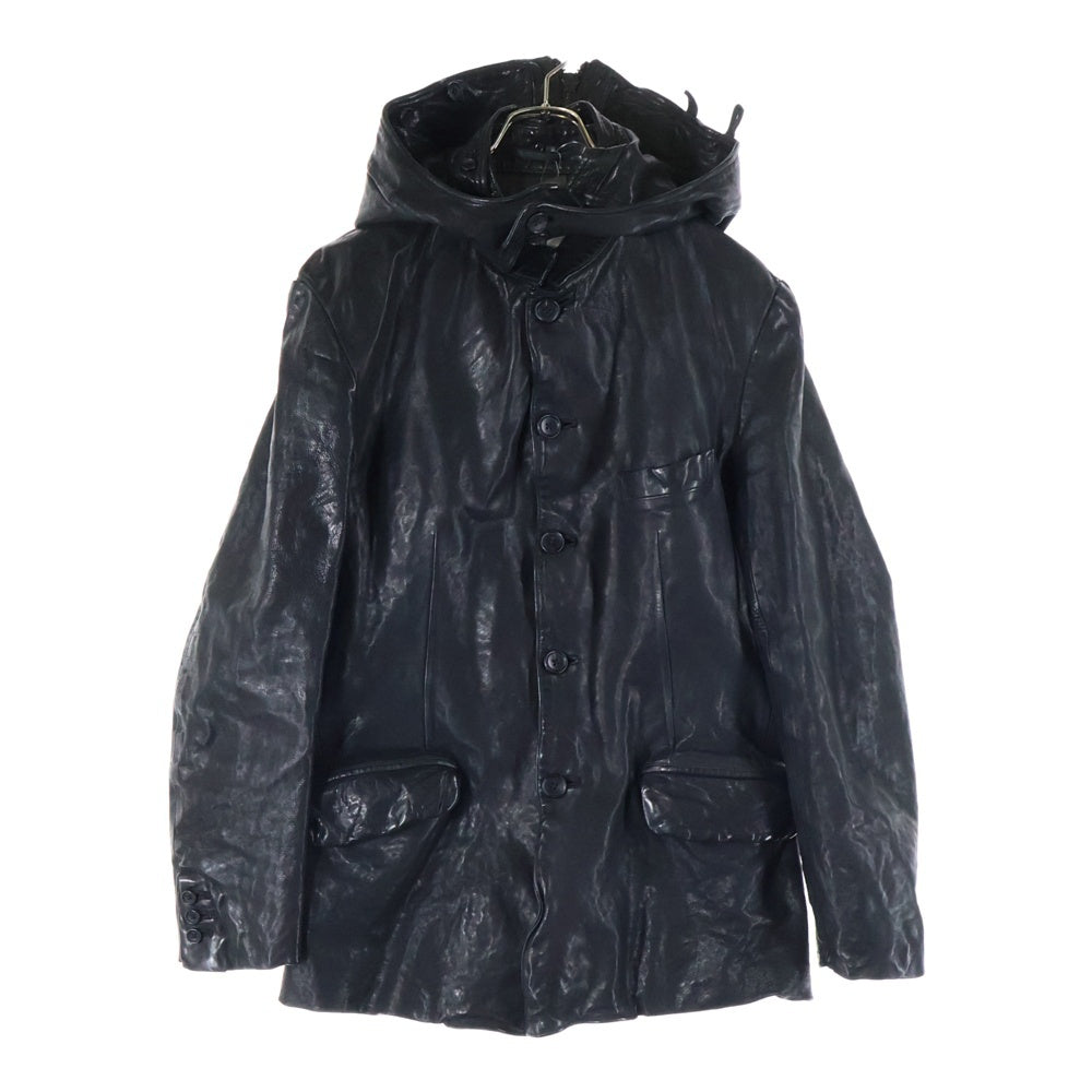 Yohji Yamamoto POUR HOMME(ヨウジヤマモト プールオム) ×ISAMU KATAYAMA BACKLASH フード カウレザージャケット ブラック HX-J36-700