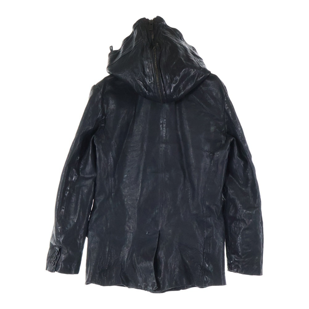 Yohji Yamamoto POUR HOMME(ヨウジヤマモト プールオム) ×ISAMU KATAYAMA BACKLASH フード カウレザージャケット ブラック HX-J36-700
