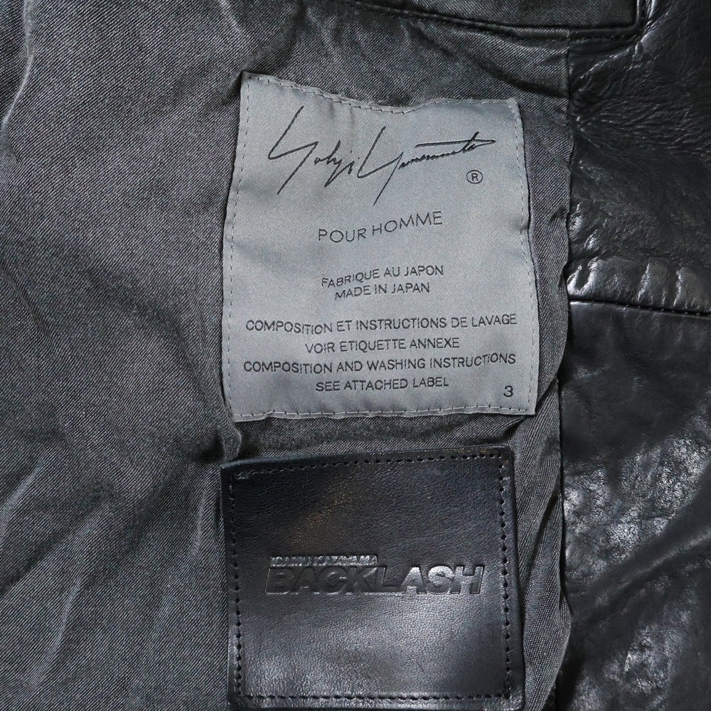 Yohji Yamamoto POUR HOMME(ヨウジヤマモト プールオム) ×ISAMU KATAYAMA BACKLASH フード カウレザージャケット ブラック HX-J36-700