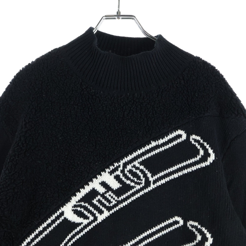 FENDI(フェンディ) モックネック ボア切り返し フロントデザイン ニット セーター ブラック FZX073 AL3S
