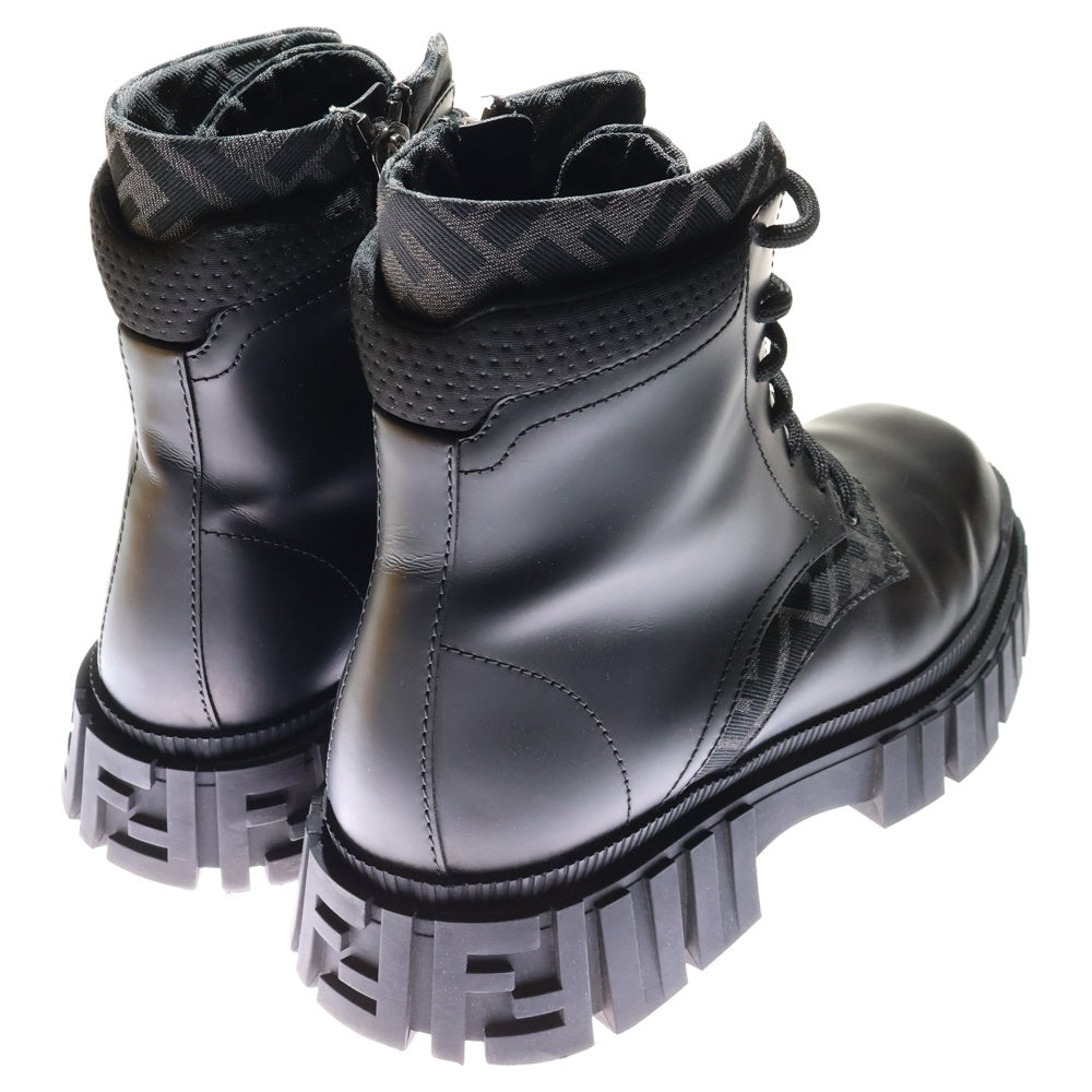 FENDI(フェンディ) ズッカ柄 FFロゴソール レースアップ ジップアップブーツ ブラック 7U1458