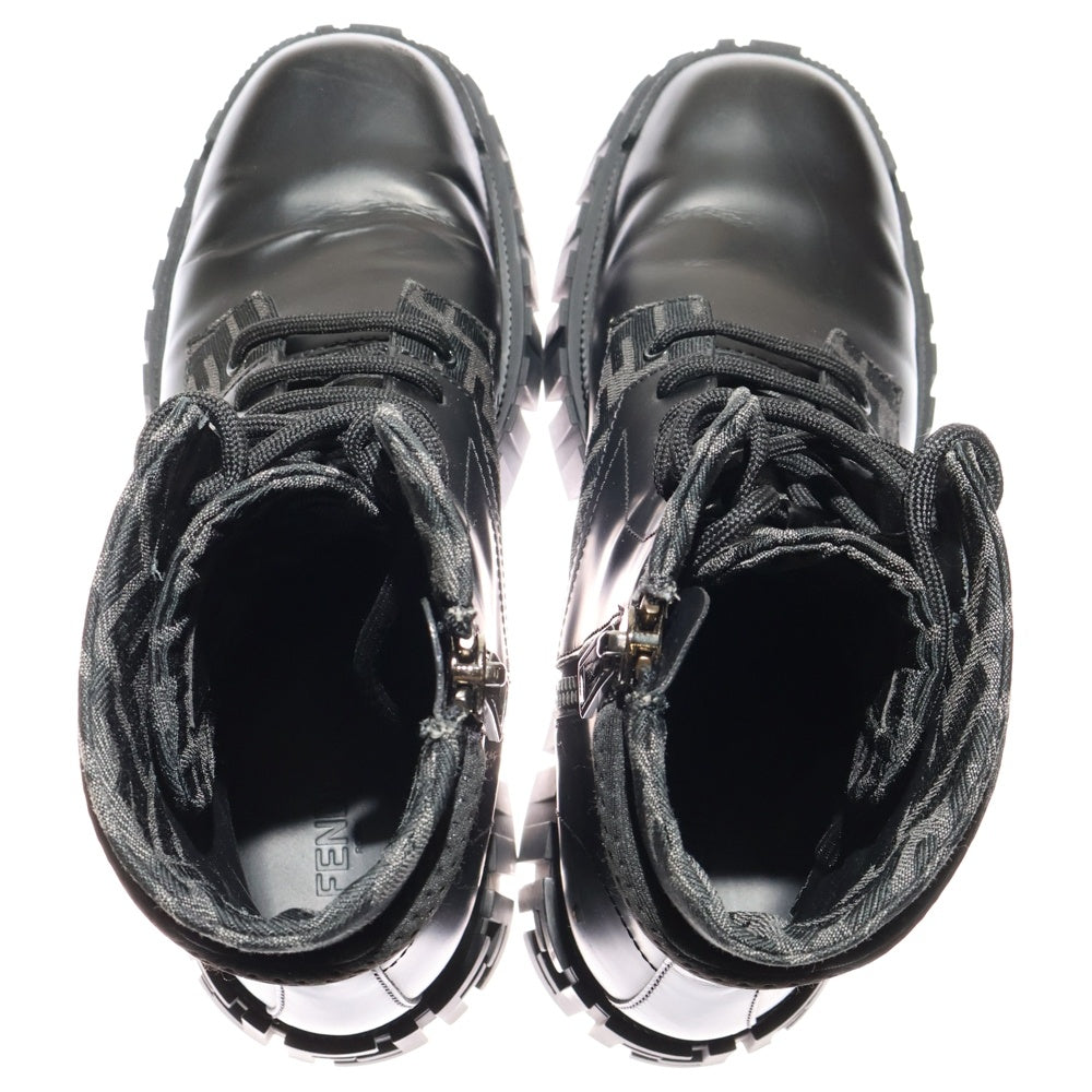 FENDI(フェンディ) ズッカ柄 FFロゴソール レースアップ ジップアップブーツ ブラック 7U1458