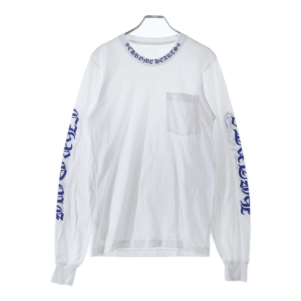 CHROME HEARTS(クロムハーツ) Neck Logo ネックロゴ アームプリント ロングスリーブ L/S 長袖 ポケットTシャツ カットソー ホワイト/ブルー