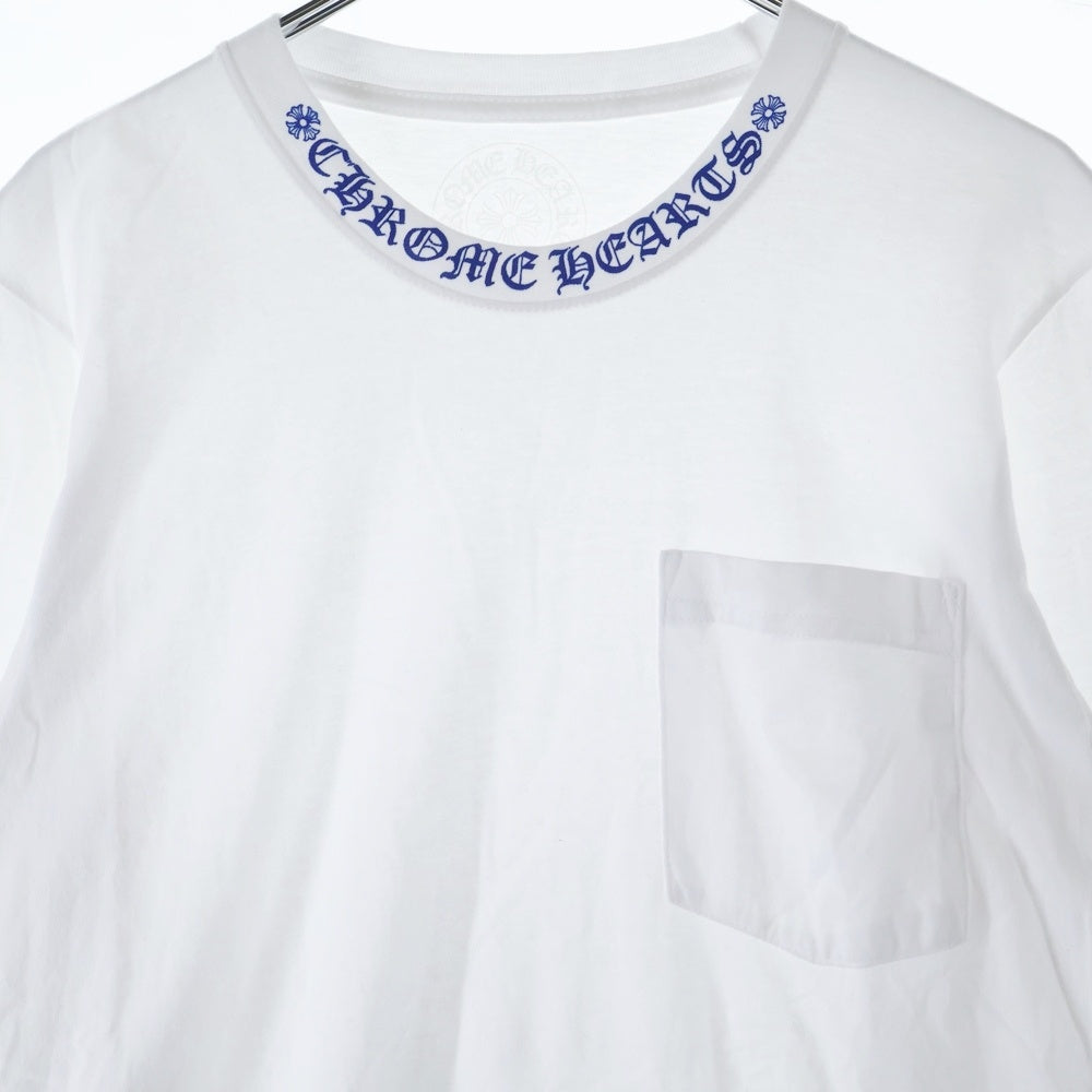 CHROME HEARTS(クロムハーツ) Neck Logo ネックロゴ アームプリント ロングスリーブ L/S 長袖 ポケットTシャツ カットソー ホワイト/ブルー