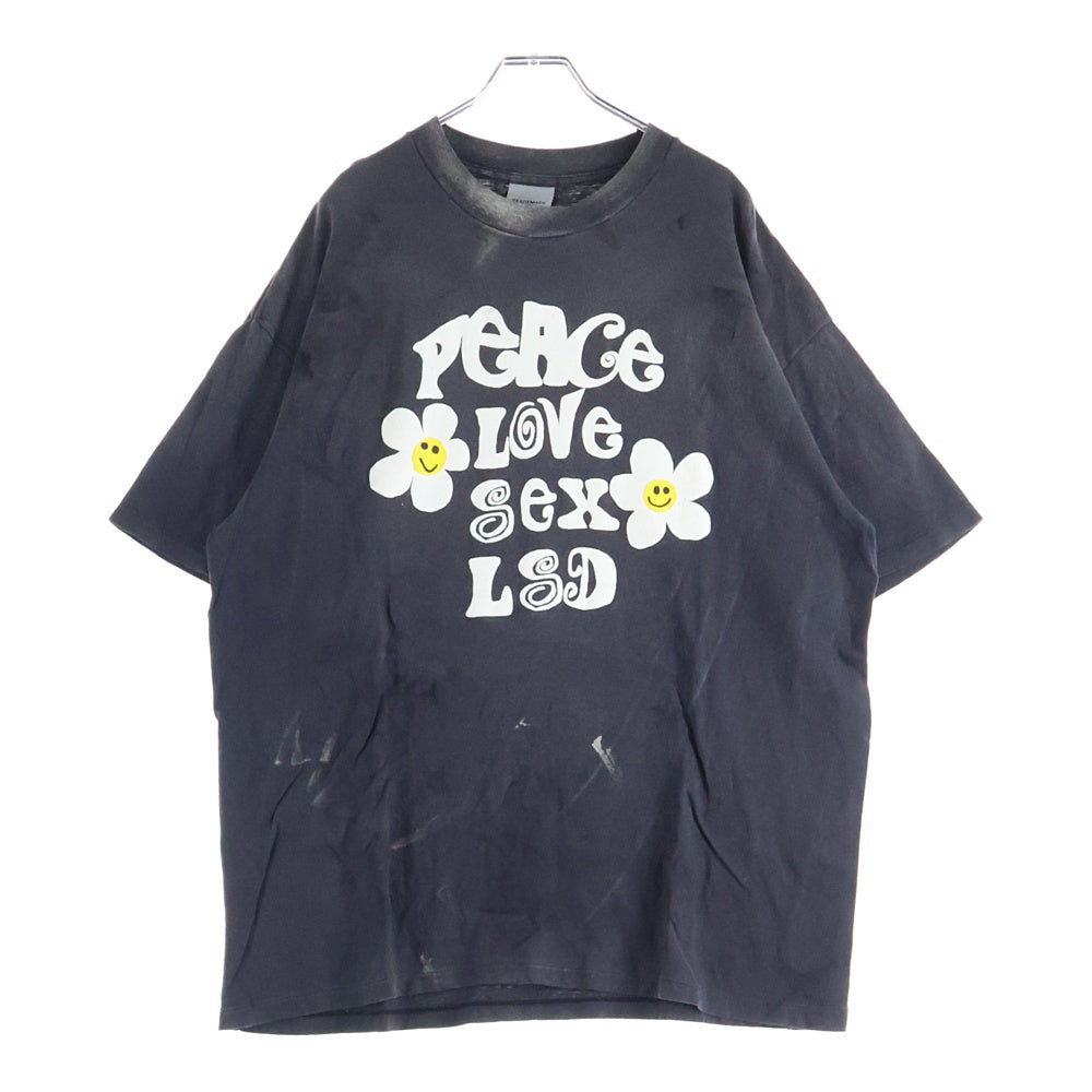 READY MADE(レディメイド) 24SS T-SHIRT PEACE ピース 両面プリント ダメージ加工 クルーネック カットソー 半袖Tシャツ ブラック RE-CO-BK-00-00-280