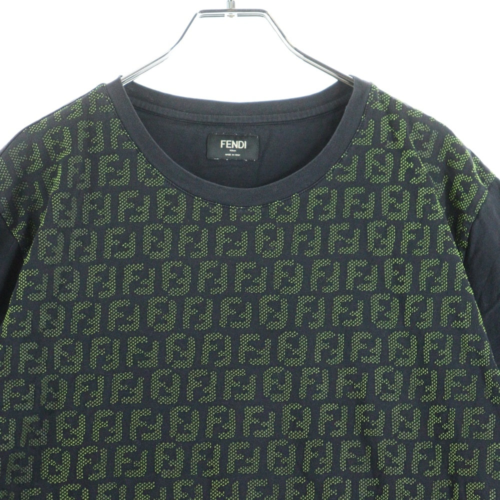 FENDI(フェンディ) FF LOGO S/S Tee FFロゴ総柄 クルーネック 半袖Tシャツ ブラック/グリーン FY0936-A870
