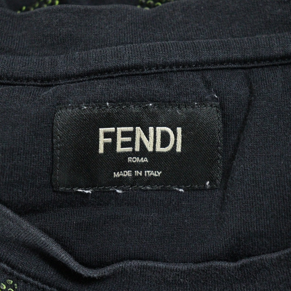 FENDI(フェンディ) FF LOGO S/S Tee FFロゴ総柄 クルーネック 半袖Tシャツ ブラック/グリーン FY0936-A870