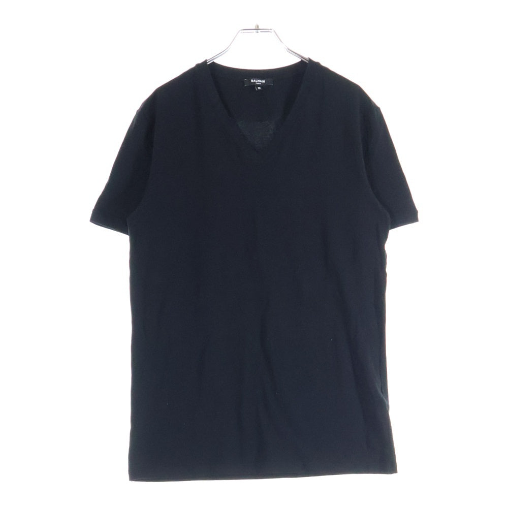 BALMAIN(バルマン) Vネック バックロゴ刺繍 半袖 クルーネック Tシャツ ブラック BRM805200
