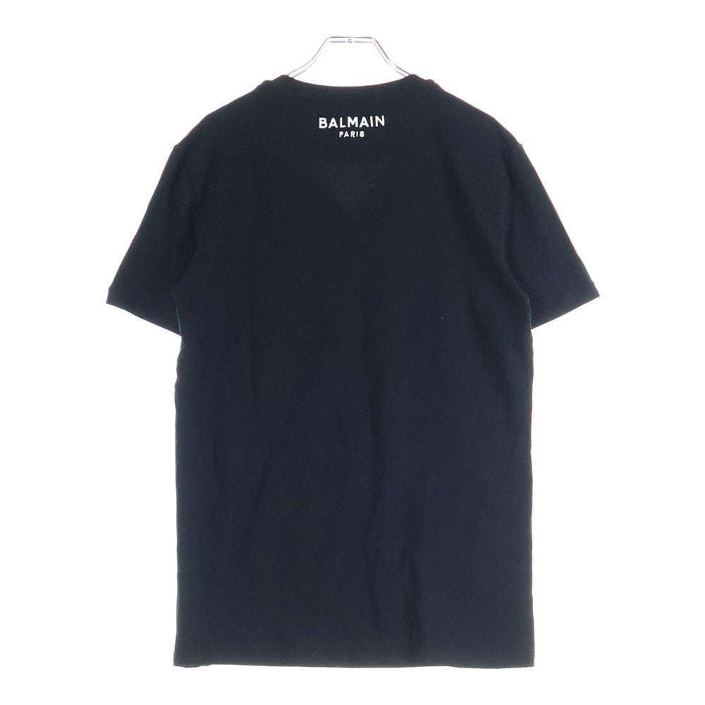BALMAIN(バルマン) Vネック バックロゴ刺繍 半袖 クルーネック Tシャツ ブラック BRM805200