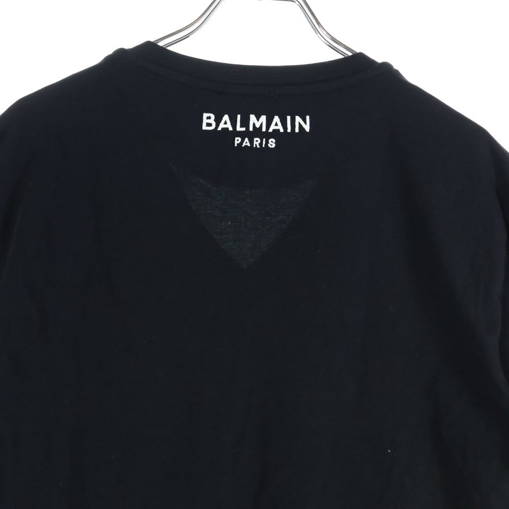 BALMAIN(バルマン) Vネック バックロゴ刺繍 半袖 クルーネック Tシャツ ブラック BRM805200