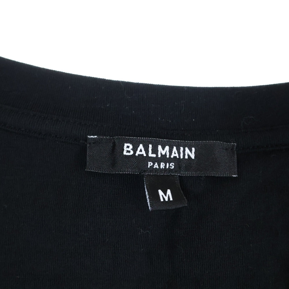 BALMAIN(バルマン) Vネック バックロゴ刺繍 半袖 クルーネック Tシャツ ブラック BRM805200