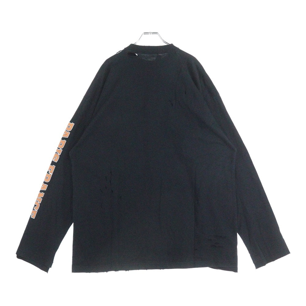 BALENCIAGA(バレンシアガ) 22SS アーチロゴ ユーズド加工 長袖 クルーネック Tシャツ ロンT ブラック 681046 TLVJ1