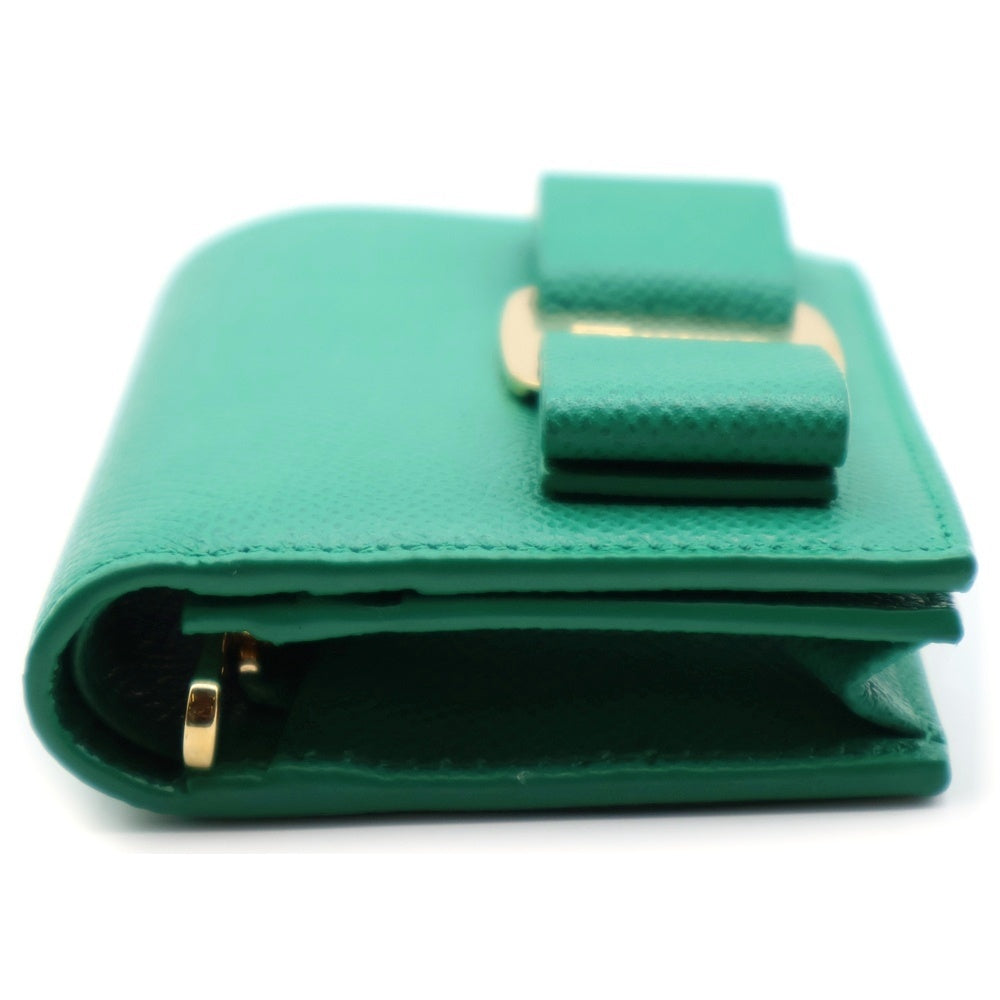 FERRAGAMO(フェラガモ) ヴァラリボン 二つ折り レザー コンパクトウォレット 財布 グリーン JL-22 D515