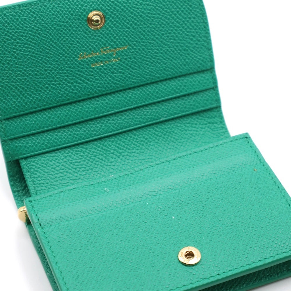 FERRAGAMO(フェラガモ) ヴァラリボン 二つ折り レザー コンパクトウォレット 財布 グリーン JL-22 D515