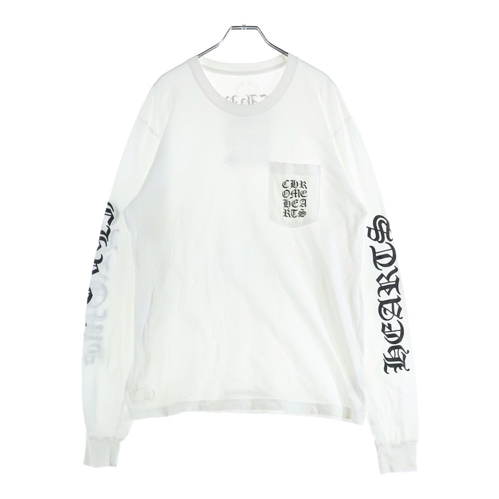 CHROME HEARTS(クロムハーツ) Vertical Logo Tee ヴァーティカルロゴ 長袖Tシャツ 胸ポケットロゴ バックロゴ 長袖カットソー ホワイト