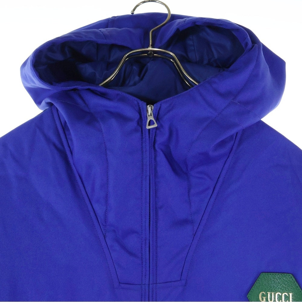 GUCCI(グッチ) 100周年 胸ロゴ シェリーライン ジップアップ ナイロンジャケットパーカー ブルー 676502 Z8AT1