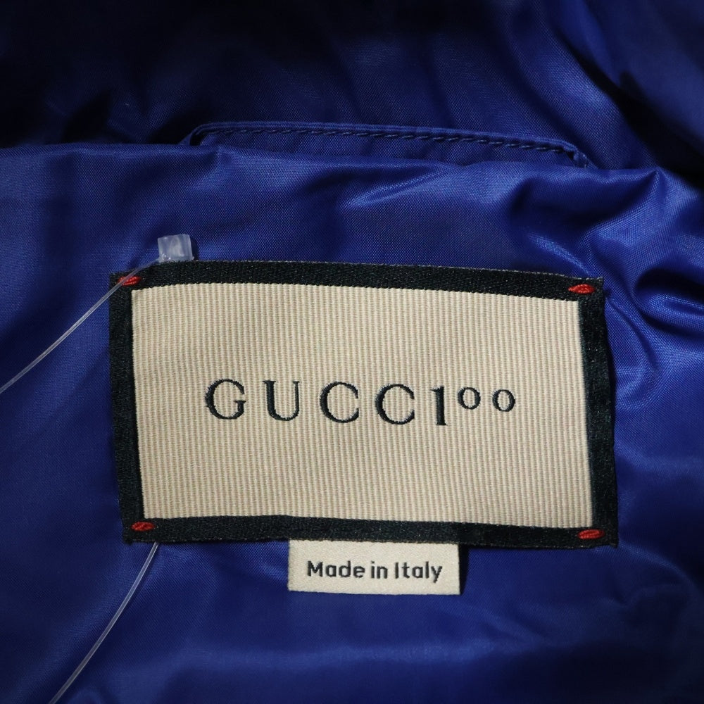 GUCCI(グッチ) 100周年 胸ロゴ シェリーライン ジップアップ ナイロンジャケットパーカー ブルー 676502 Z8AT1