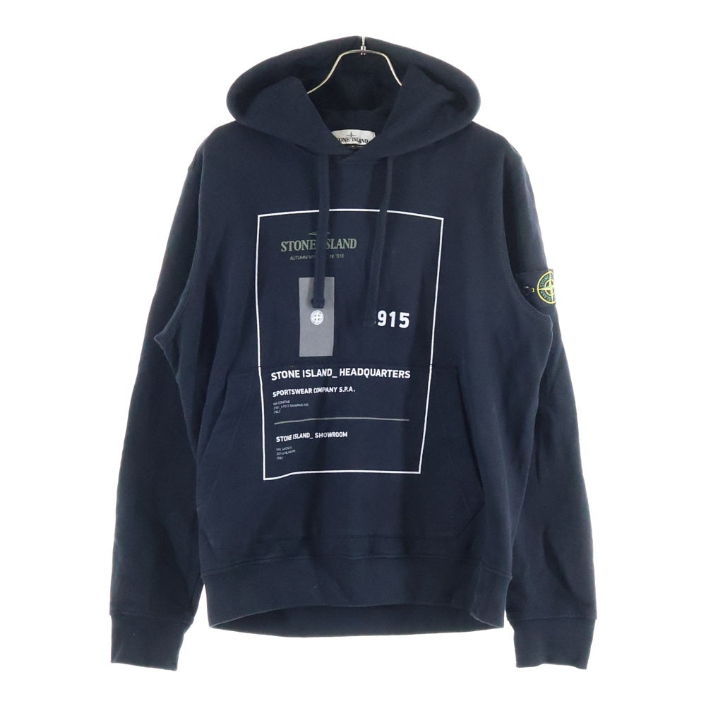 STONE ISLAND(ストーンアイランド) フロントプリント ワッペン付きプルオーバーパーカー ブラック 691566088